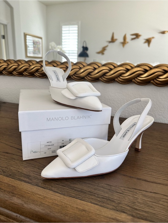 Manolo Blahnik Shoes - Manolo Blahnik White Maysli Slingback Pointed-Toe Heels